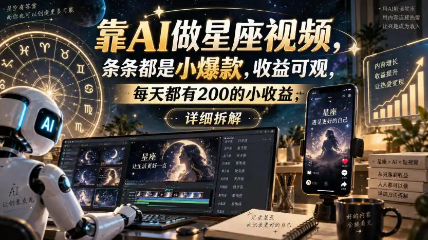 靠AI做星座视频,条条都是小爆款,收益可观,每天都有200的小收益,详细拆解 靠AI做星座视频,条条都是小爆款,收益可观,每天都有200的小收益,详细拆解