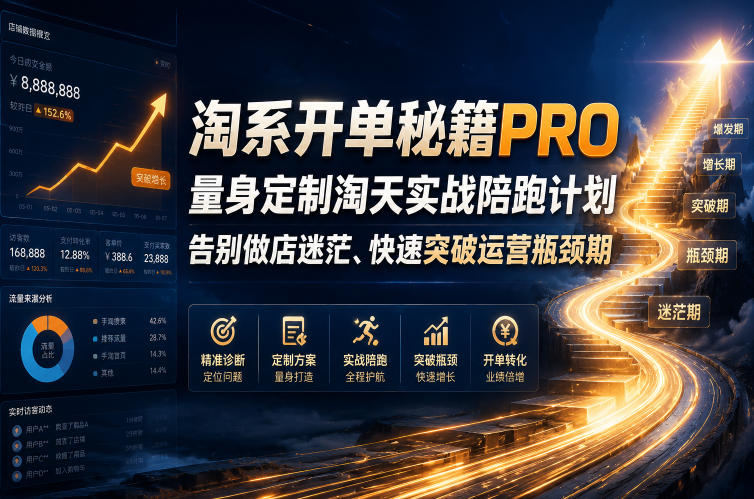 淘系开单秘籍PRO,量身定制淘天实战陪跑计划,告别做店迷茫、快速突破运营瓶颈期(2026年6月22日) 淘系开单秘籍PRO,量身定制淘天实战陪跑计划,告别做店迷茫、快速突破运营瓶颈期(2026年6月22日)