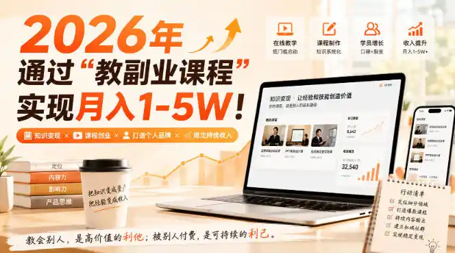 2026年通过“教副业课程”实现月入1-5W！毫无保留的全部教给你，长期稳定【揭秘】