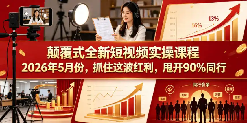 颠覆式全新短视频实操课程,抓住这波红利,甩开90%同行(更新2026年9月份) 颠覆式全新短视频实操课程,抓住这波红利,甩开90%同行(更新2026年9月份)