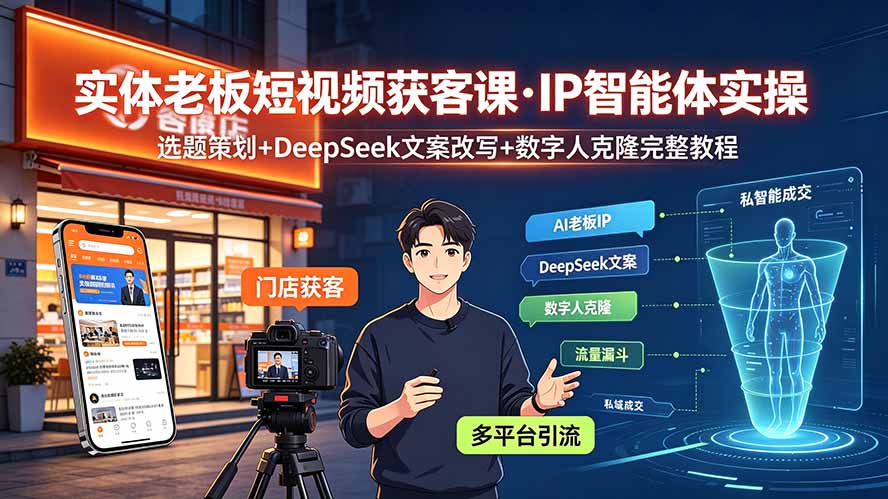 实体老板短视频获客课·IP智能体实操|选题策划+DeepSeek文案改写+数字人克隆完整教程 实体老板短视频获客课·IP智能体实操|选题策划+DeepSeek文案改写+数字人克隆完整教程