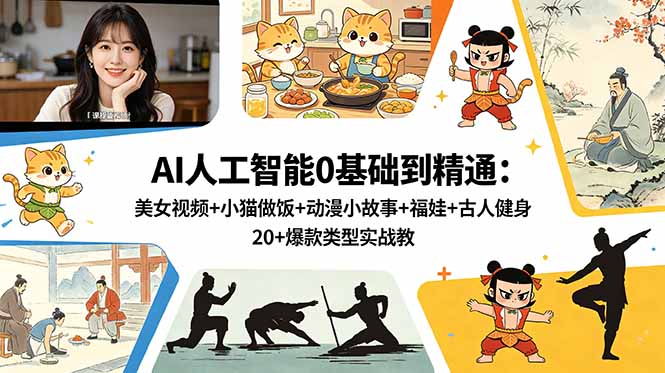 AI人工智能0基础到精通:美女视频+小猫做饭+动漫小故事+福娃+古人健身,20+爆款类型实战教学 AI人工智能0基础到精通:美女视频+小猫做饭+动漫小故事+福娃+古人健身,20+爆款类型实战教学