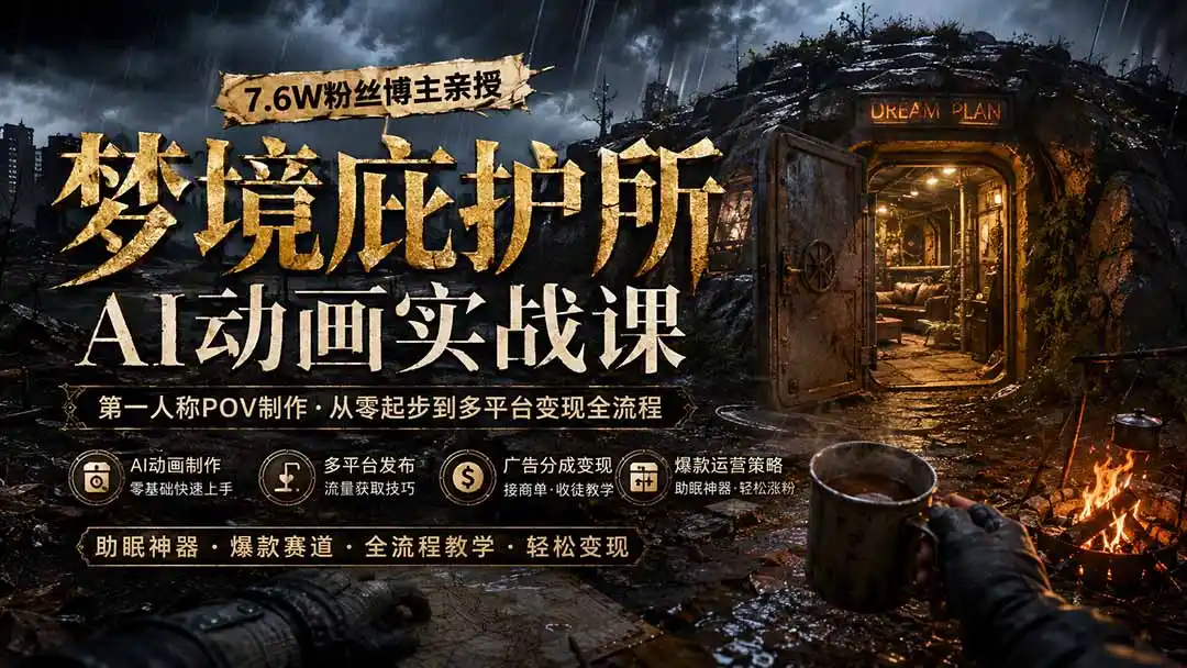 梦境庇护所AI动画实战课:7.6W粉丝博主亲授第一人称POV制作,从零起步到多平台发布变现全流程 梦境庇护所AI动画实战课:7.6W粉丝博主亲授第一人称POV制作,从零起步到多平台发布变现全流程