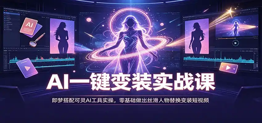 AI一键变装实战课:即梦搭配可灵AI工具实操,零基础做出丝滑人物替换变装短视频 AI一键变装实战课:即梦搭配可灵AI工具实操,零基础做出丝滑人物替换变装短视频