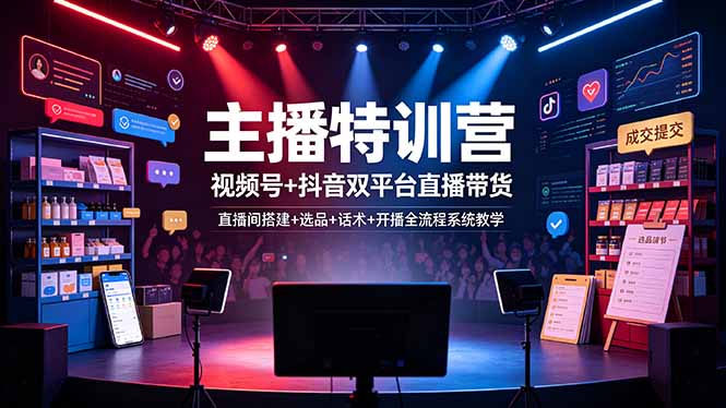 主播特训营:视频号+抖音双平台直播带货,直播间搭建+选品+话术+开播全流程系统教学 主播特训营:视频号+抖音双平台直播带货,直播间搭建+选品+话术+开播全流程系统教学