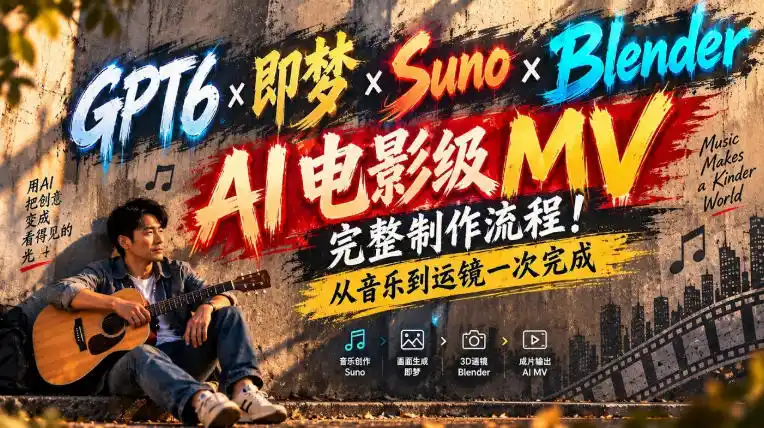 GPT6×即梦×Suno×Blender|AI电影级MV完整制作流程!从音乐到运镜一次完成! GPT6×即梦×Suno×Blender|AI电影级MV完整制作流程!从音乐到运镜一次完成!