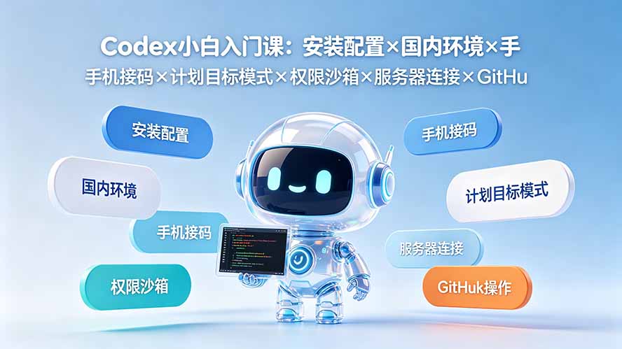 Codex小白入门课:安装配置×国内环境×手机接码×计划目标模式×权限沙箱×服务器连接×GitHub操作 Codex小白入门课:安装配置×国内环境×手机接码×计划目标模式×权限沙箱×服务器连接×GitHub操作
