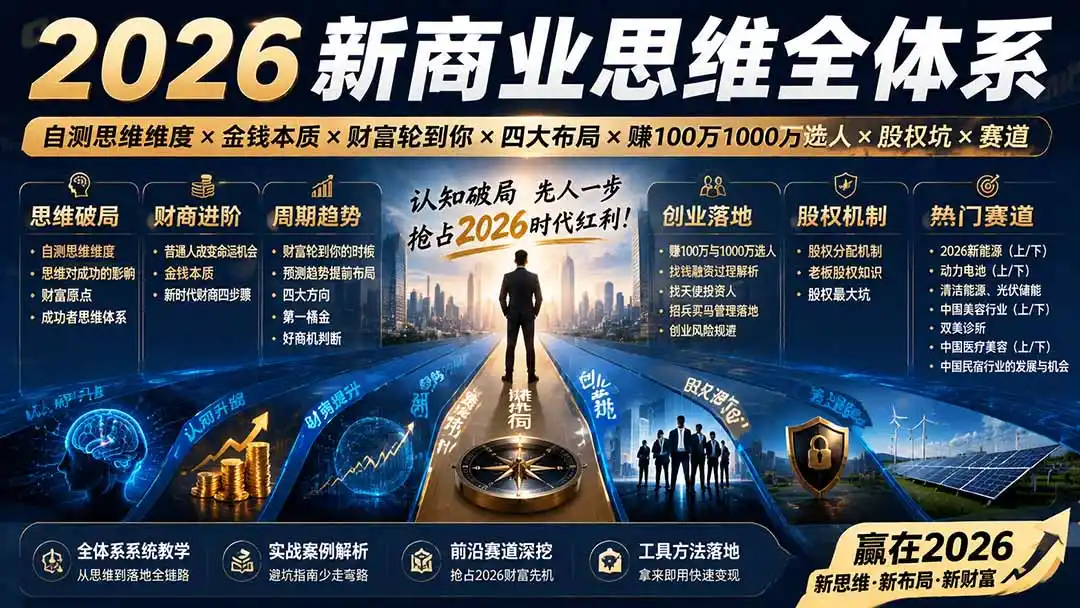 2026新商业思维全体系:自测思维维度×金钱本质×财富轮到你×四大布局×赚100万1000万选人×股权坑×赛道 2026新商业思维全体系:自测思维维度×金钱本质×财富轮到你×四大布局×赚100万1000万选人×股权坑×赛道