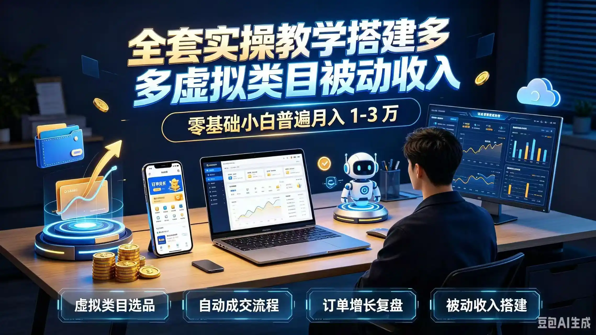 全套实操教学搭建多多虚拟类目被动收入，零基础小白普遍月入 1-3 万