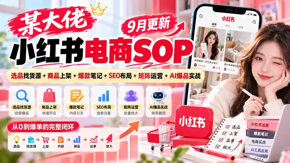 某大佬小红书电商SOP|9月更新:选品找货源+商品上架+爆款笔记+SEO布局+矩阵运营+AI爆品实战 某大佬小红书电商SOP|9月更新:选品找货源+商品上架+爆款笔记+SEO布局+矩阵运营+AI爆品实战