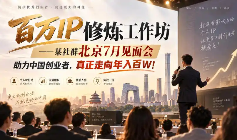 百万IP修炼工作坊——某社群北京7月见面会,助力中国创业者,真正走向年入百W! 百万IP修炼工作坊——某社群北京7月见面会,助力中国创业者,真正走向年入百W!