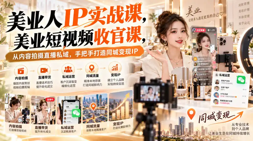 【无水印】美业人IP实战课,美业短视频收官课,从内容拍摄直播私域,手把手打造同城变现IP 【无水印】美业人IP实战课,美业短视频收官课,从内容拍摄直播私域,手把手打造同城变现IP