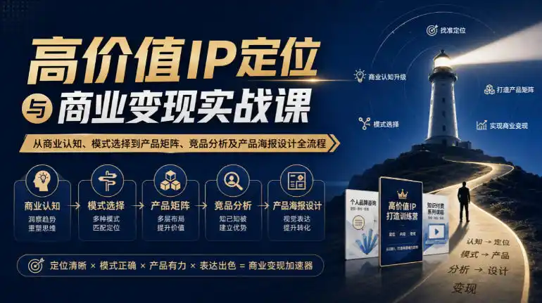 【无水印】高价值IP定位与商业变现实战课,从商业认知、模式选择到产品矩阵、竞品分析及产品海报设计全流程 【无水印】高价值IP定位与商业变现实战课,从商业认知、模式选择到产品矩阵、竞品分析及产品海报设计全流程