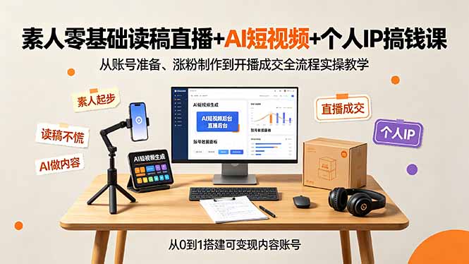 素人零基础读稿直播+AI短视频+个人IP搞钱课,从账号准备、涨粉制作到开播成交全流程实操教学 素人零基础读稿直播+AI短视频+个人IP搞钱课,从账号准备、涨粉制作到开播成交全流程实操教学