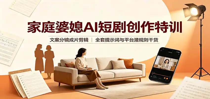 家庭婆媳AI短剧创作特训：文案分镜成片剪辑，全套提示词与平台潜规则干货