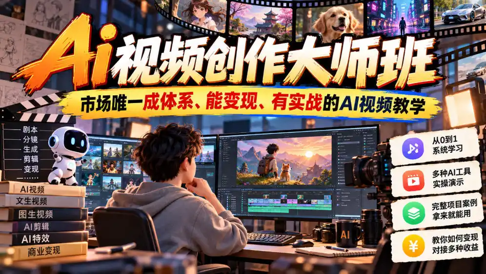 Ai视频创作大师班,市场唯一成体系、能变现、有实战的AI视频教学(更新2026) Ai视频创作大师班,市场唯一成体系、能变现、有实战的AI视频教学(更新2026)