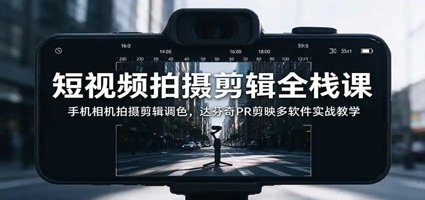 短视频拍摄剪辑全栈课：手机相机拍摄剪辑调色，达芬奇PR剪映多软件实战教学