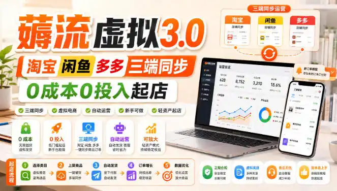绅白不白·薅流虚拟3.0丨淘宝闲鱼多多三端同步丨0成本0投入起店 绅白不白·薅流虚拟3.0丨淘宝闲鱼多多三端同步丨0成本0投入起店