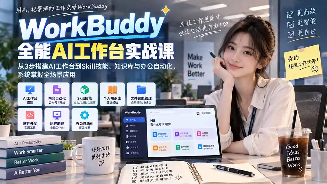 WorkBuddy全能AI工作台实战课:从3步搭建AI工作台到Skill技能、知识库与办公自动化,系统掌握全场景应用 WorkBuddy全能AI工作台实战课:从3步搭建AI工作台到Skill技能、知识库与办公自动化,系统掌握全场景应用