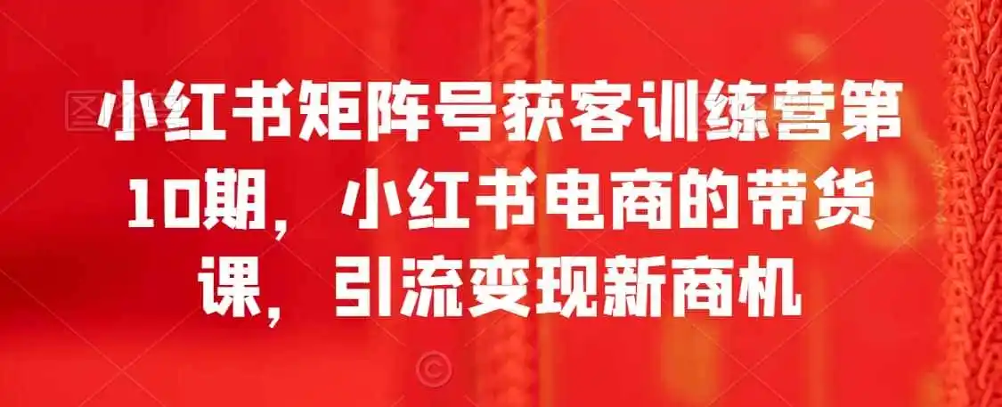 小红书矩阵号获客训练营第10期,小红书电商的带货课,引流变现新商机 小红书矩阵号获客训练营第10期,小红书电商的带货课,引流变现新商机