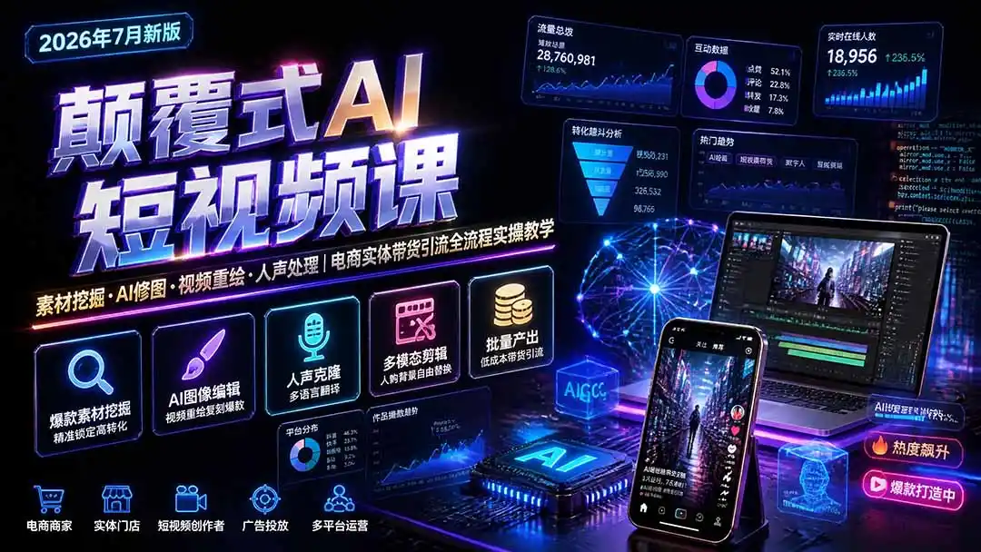 颠覆式AI短视频课-更新|素材挖掘,AI修图,视频重绘,人声处理|电商实体带货引流全流程实操教学 颠覆式AI短视频课-更新|素材挖掘,AI修图,视频重绘,人声处理|电商实体带货引流全流程实操教学
