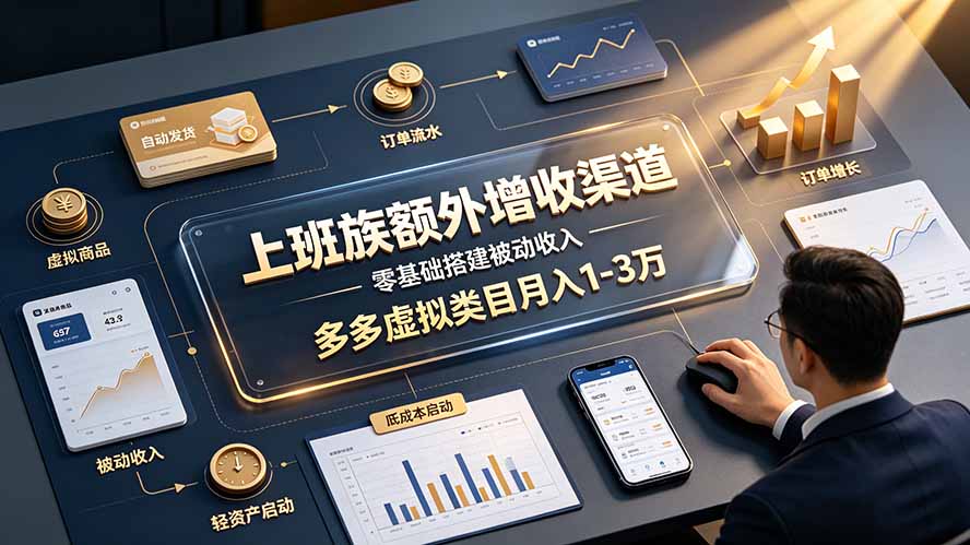 上班族额外增收渠道,零基础搭建被动收入,多多虚拟类目月入 1-3 万 上班族额外增收渠道,零基础搭建被动收入,多多虚拟类目月入 1-3 万