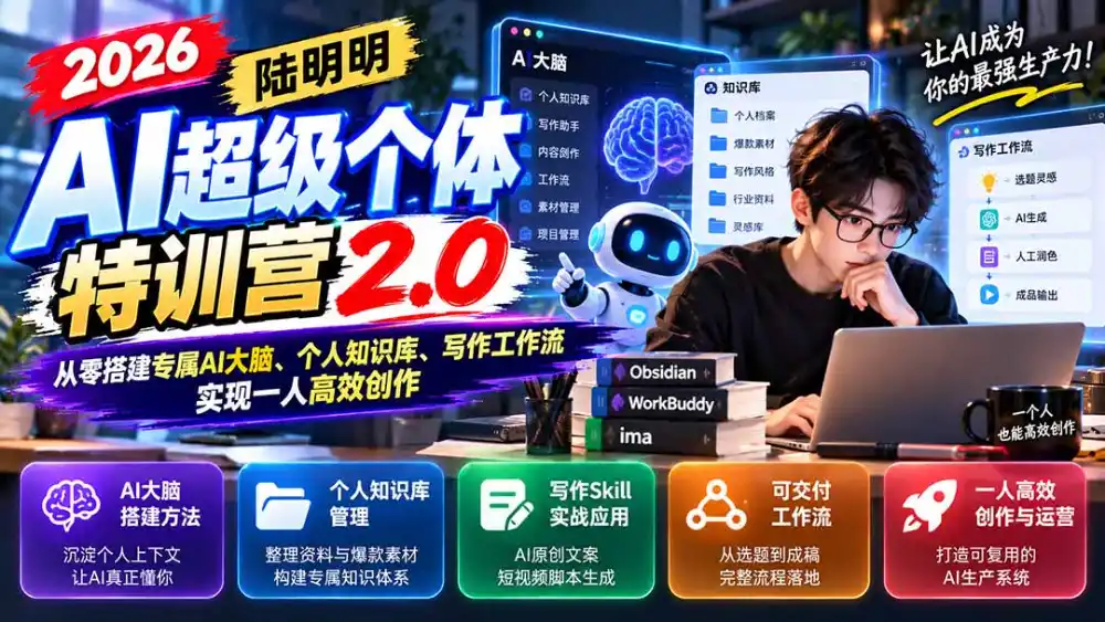 2026AI超级个体特训营2.0：从零搭建专属AI大脑、个人知识库、写作工作流，实现一人高效创作