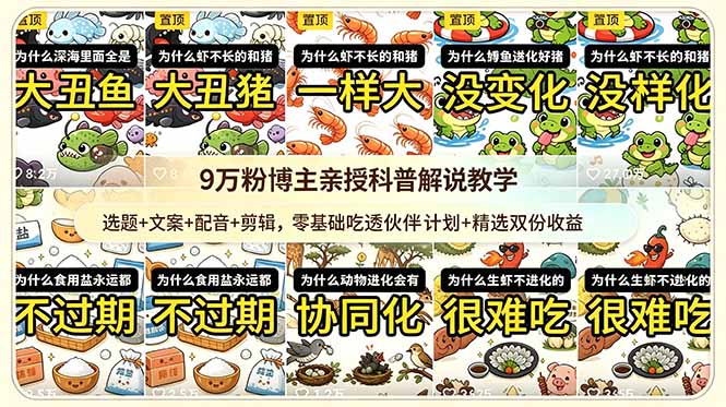 9w粉博主亲授科普解说教学:选题+文案+配音+剪辑,零基础吃透伙伴计划+精选双份收益 9w粉博主亲授科普解说教学:选题+文案+配音+剪辑,零基础吃透伙伴计划+精选双份收益