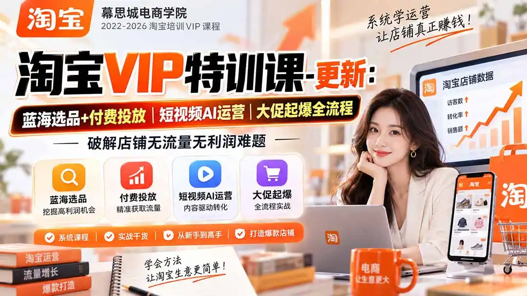 淘宝VIP特训课-更新0917:蓝海选品+付费投放|短视频AI运营|大促起爆全流程,破解店铺无流量无利润难题 淘宝VIP特训课-更新0917:蓝海选品+付费投放|短视频AI运营|大促起爆全流程,破解店铺无流量无利润难题