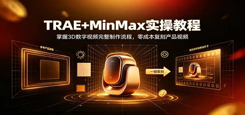 TRAE+MinMax实操教程：3D数字视频完整制作流程，零成本复刻产品视频