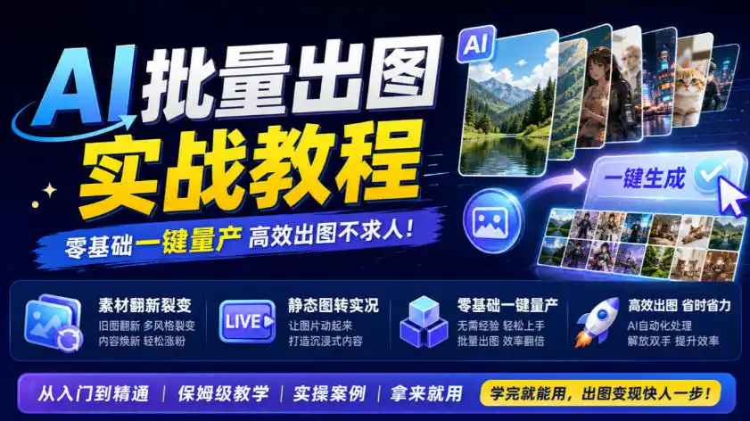 AI批量出图实战教程,素材翻新裂变,静态图转实况,零基础一键量产 AI批量出图实战教程,素材翻新裂变,静态图转实况,零基础一键量产