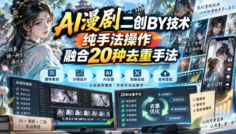 AI漫剧二创搬运技术,纯手法操作,融合20种去重手法 AI漫剧二创搬运技术,纯手法操作,融合20种去重手法