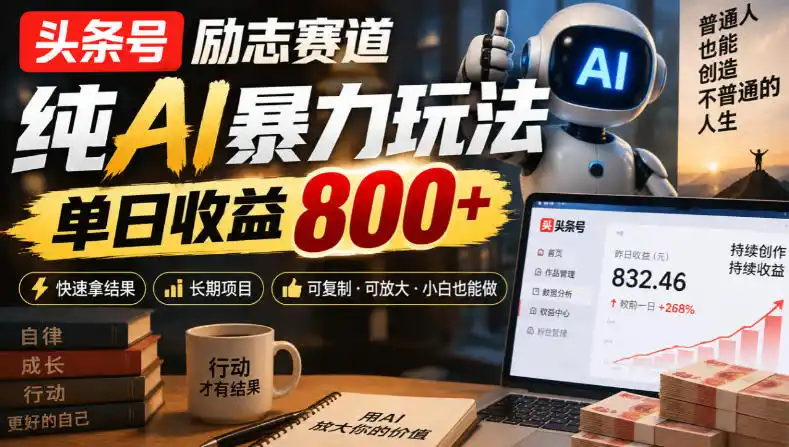 头条号励志赛道,纯AI暴力玩法,单日收益800+,快速拿结果,长期项目 头条号励志赛道,纯AI暴力玩法,单日收益800+,快速拿结果,长期项目