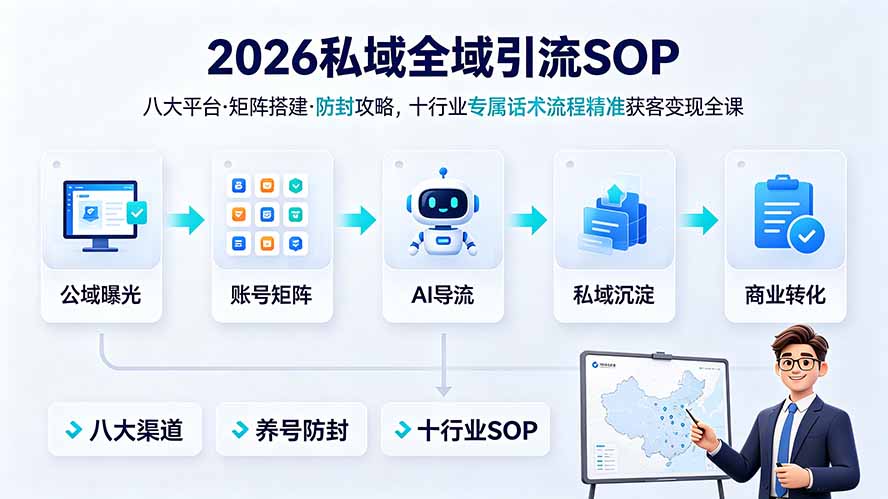 2026私域全域引流SOP|八大平台·矩阵搭建·防封攻略,十行业专属话术流程精准获客变现全课 2026私域全域引流SOP|八大平台·矩阵搭建·防封攻略,十行业专属话术流程精准获客变现全课