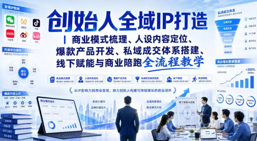 创始人全域IP打造|商业模式梳理、人设内容定位、爆款产品开发、私域成交体系搭建、线下赋能与商业陪跑全流程教学 创始人全域IP打造|商业模式梳理、人设内容定位、爆款产品开发、私域成交体系搭建、线下赋能与商业陪跑全流程教学