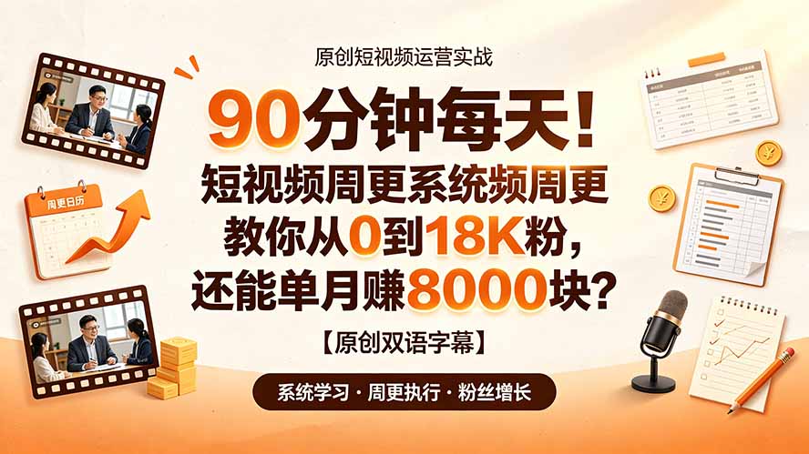 90 分钟每天!短视频周更系统教你从 0 到 18K 粉,还能单月赚 8000 块?【原创双语字幕】 90 分钟每天!短视频周更系统教你从 0 到 18K 粉,还能单月赚 8000 块?【原创双语字幕】