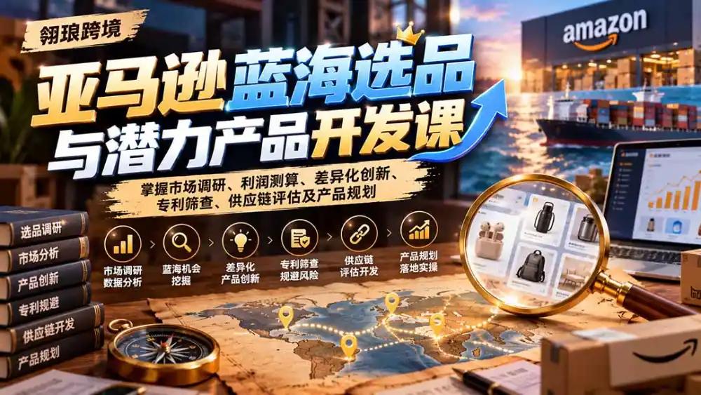 亚马逊蓝海选品与潜力产品开发课：掌握市场调研、利润测算、差异化创新、专利筛查、供应链评估及产品规划