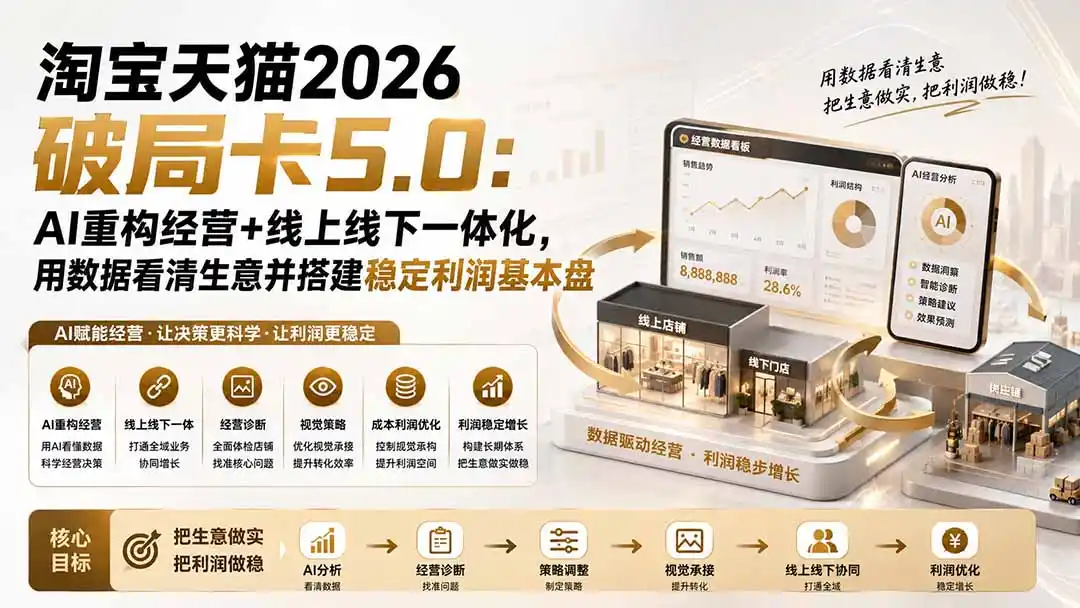 淘宝天猫2026破局卡5.0:AI重构经营+线上线下一体化,用数据看清生意并搭建稳定利润基本盘 淘宝天猫2026破局卡5.0:AI重构经营+线上线下一体化,用数据看清生意并搭建稳定利润基本盘