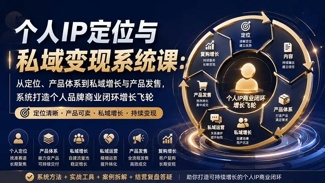 个人IP定位与私域变现系统课:从定位、产品体系到私域增长与产品发售,系统打造个人品牌商业闭环增长飞轮 个人IP定位与私域变现系统课:从定位、产品体系到私域增长与产品发售,系统打造个人品牌商业闭环增长飞轮
