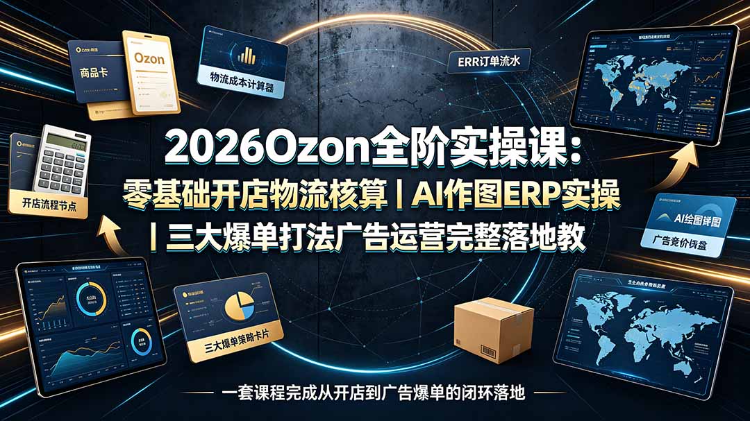 2026Ozon全阶实操课:零基础开店物流核算|AI作图ERP实操|三大爆单打法广告运营完整落地教程 2026Ozon全阶实操课:零基础开店物流核算|AI作图ERP实操|三大爆单打法广告运营完整落地教程