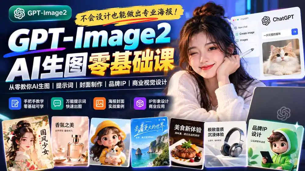 不会设计也能做出专业海报!GPT-Image2从零教你AI生图、提示词、封面制作、品牌IP与商业视觉设计 不会设计也能做出专业海报!GPT-Image2从零教你AI生图、提示词、封面制作、品牌IP与商业视觉设计