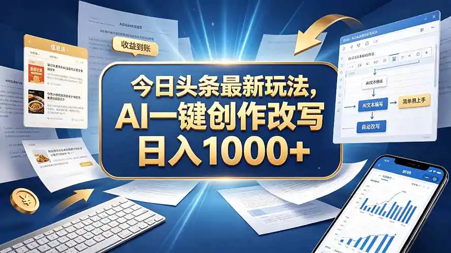 今日头条最新玩法,AI 一键创作改写,简单易上手,轻松日入 1000 + 今日头条最新玩法,AI 一键创作改写,简单易上手,轻松日入 1000 +