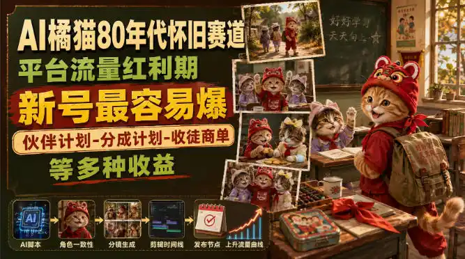 AI橘猫80年代怀旧赛道,平台流量红利期,新号最容易爆,伙伴计划-分成计划-收徒商单等多种收益 AI橘猫80年代怀旧赛道,平台流量红利期,新号最容易爆,伙伴计划-分成计划-收徒商单等多种收益