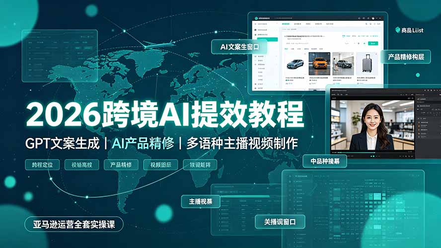 2026跨境AI提效教程·GPT文案生成|AI产品精修|多语种主播视频制作,亚马逊运营全套实操课 2026跨境AI提效教程·GPT文案生成|AI产品精修|多语种主播视频制作,亚马逊运营全套实操课