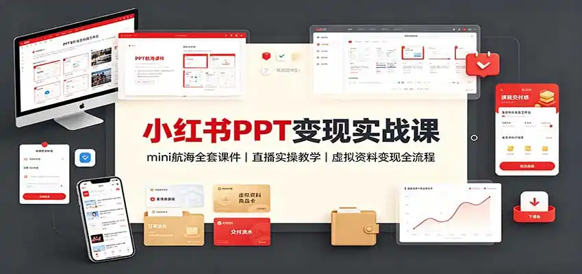 小红书PPT变现实战课：mini航海全套课件+直播实操教学，虚拟资料变现全流程