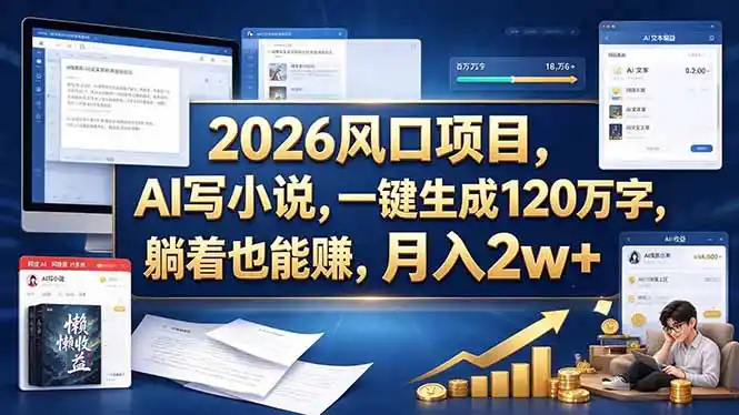 2026 风口项目,AI 写小说,一键生成 120 万字,躺着也能赚,月入 2w + 2026 风口项目,AI 写小说,一键生成 120 万字,躺着也能赚,月入 2w +