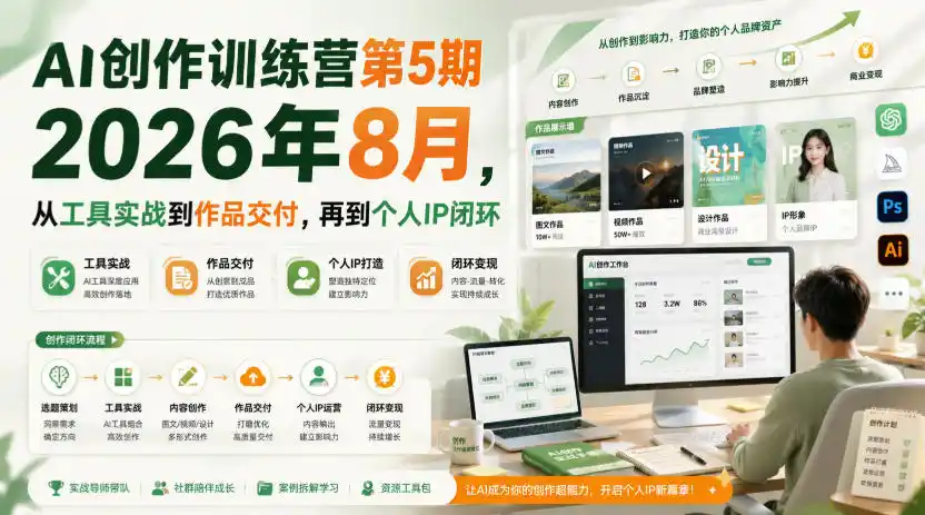 AI创作训练营第5期2026年8月,从工具实战到作品交付,再到个人IP闭环(更新0910) AI创作训练营第5期2026年8月,从工具实战到作品交付,再到个人IP闭环(更新0910)